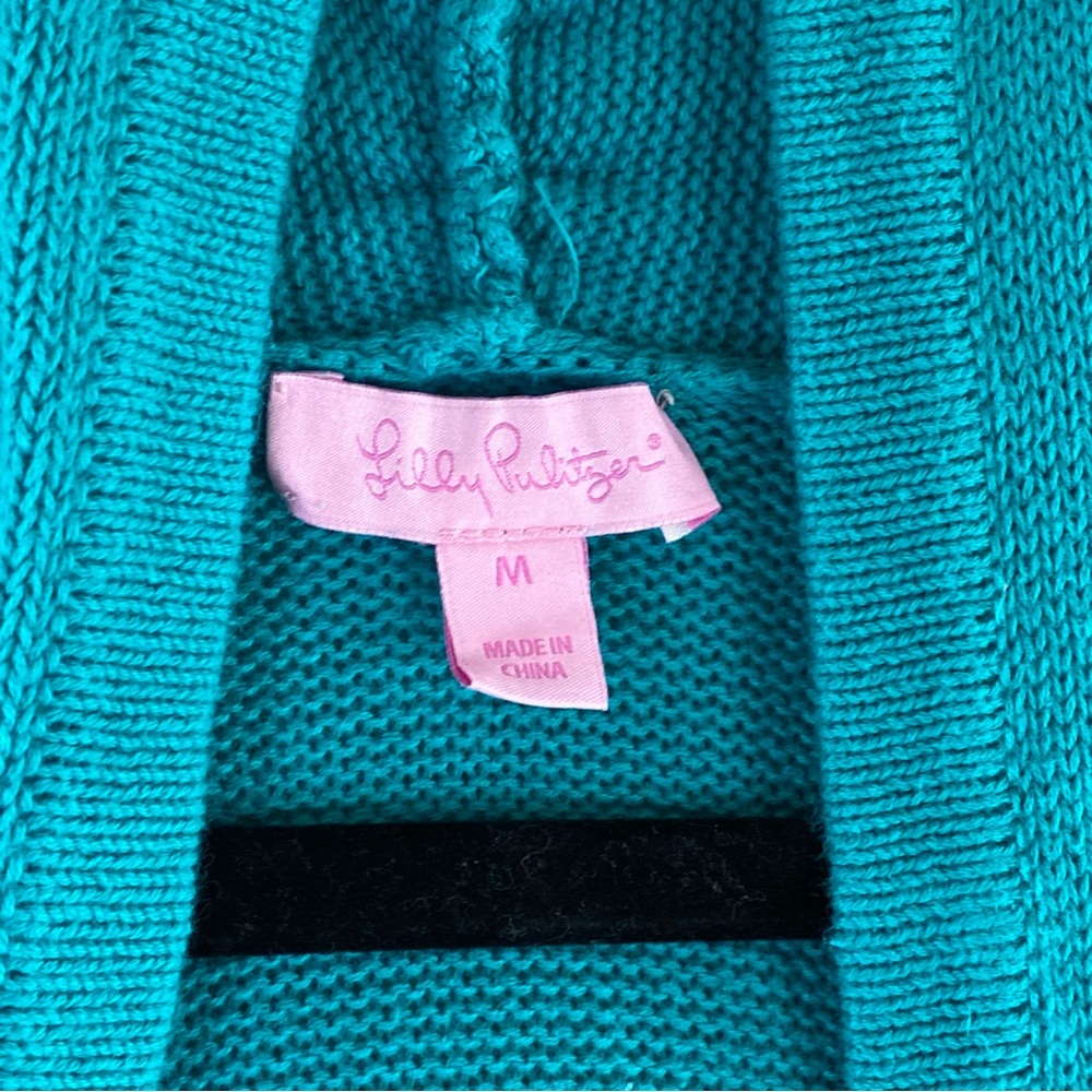 Lilly‎ Pulitzer Women’s Turquoise Fringe Open Front Longline Cardigan Sz M - Picture 5 of 13